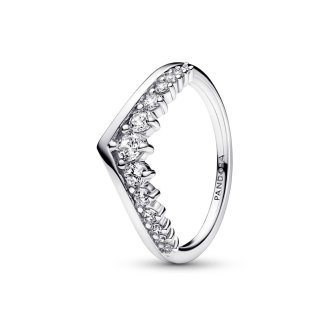 Wishbone sterling silver ring with clear cubic zirconia