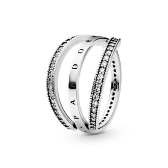 PANDORA logo reversible silver ring with clear cubic zirconia