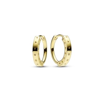 Pandora logo 14k gold hoop earrings