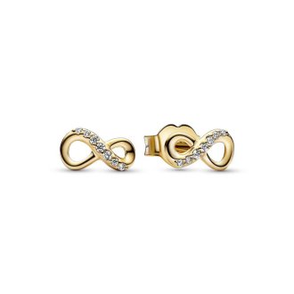 Infinity 14k gold-plated stud earrings with clear cubic zirconia