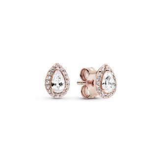 14k Rose gold-plated stud earrings with clear cubic zirconia