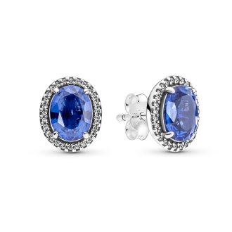 Sterling silver stud earrings with princess blue crystal and clear cubic zirconia