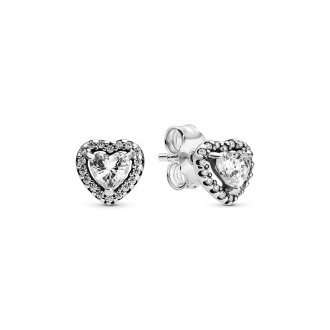 Heart sterling silver stud earrings with clear cubic zirconia