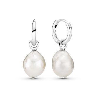 Sterling silver hoop earrings with baroque white treated freshwater cultured pearl