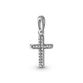 Cross silver pendant with clear cubic zirconia