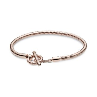 Snake chain 14k rose gold-plated T-bar bracelet