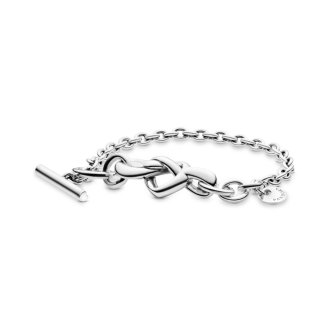 Knotted hearts silver T-bar bracelet