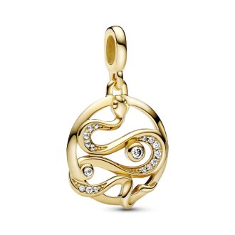 Snake 14k gold-plated medallion with clear cubic zirconia