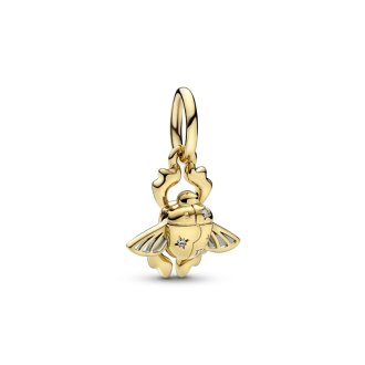 Disney Aladdin beetle 14k gold-plated dangle with clear cubic zirconia and transparent aquatic blue enamel