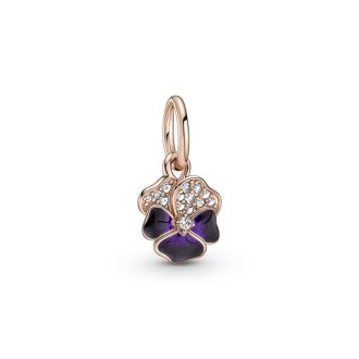 Pansy 14k rose gold-plated dangle with clear cubic zirconia, shaded blue and violet enamel