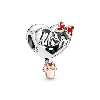 Disney Minnie Mouse mom heart sterling silver and 14k rose gold-plated charm with red enamel