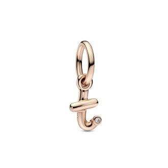 Letter t 14k rose gold-plated dangle with clear cubic zirconia