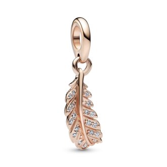 Feather 14k rose gold-plated dangle with clear cubic zirconia