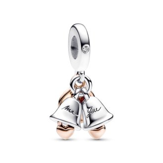 Wedding bells sterling silver and 14k rose gold-plated dangle with clear cubic zirconia