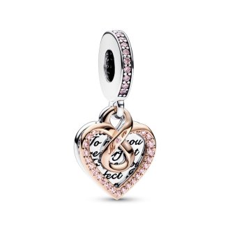 Heart sterling silver and 14k rose gold-plated double dangle with fancy fairy tale pink cubic zirconia