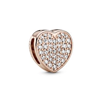 Heart 14k rose gold-plated clip charm with clear cubic zirconia