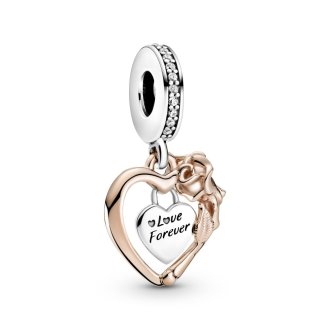 Heart sterling silver and 14k rose gold-plated dangle with clear cubic zirconia