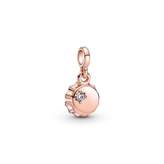 Bottle cap 14k rose gold-plated mini dangle with clear cubic zirconia