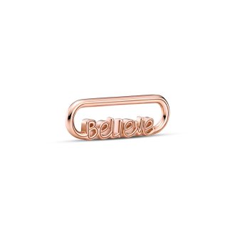 Believe script 14k rose gold-plated word link