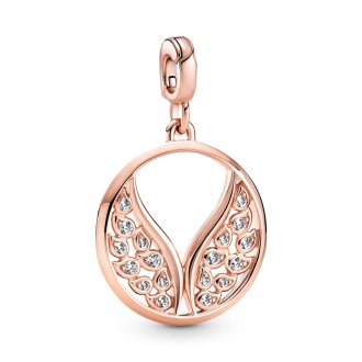 Angel wings 14k rose gold-plated medallion with clear cubic zirconia