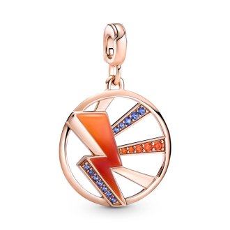 Thunder 14k rose gold-plated medallion with stellar blue crystal, dark orange cubic zirconia, red and orange enamel