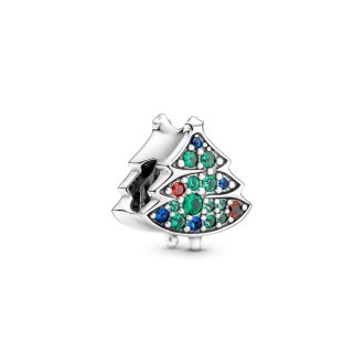 Christmas tree sterling silver charm with salsa red, true blue and lake green crystal