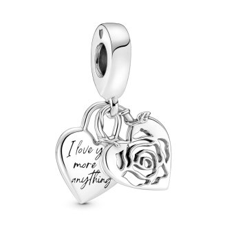 Rose heart sterling silver double dangle