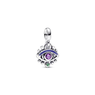 Eye sterling silver mini dangle with royal purple crystal, royal green crystal and blue enamel