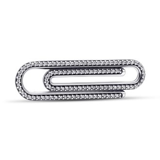 Paper clip sterling silver link with clear cubic zirconia