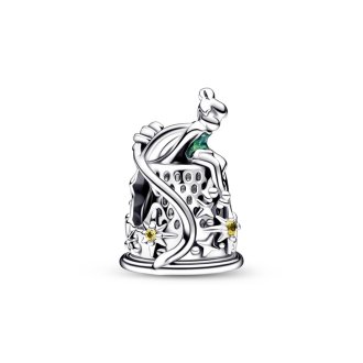 Disney Tinkerbell sterling silver charm with blazing yellow crystal and light green enamel