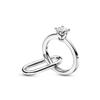 Engagement ring sterling silver link with clear cubic zirconia