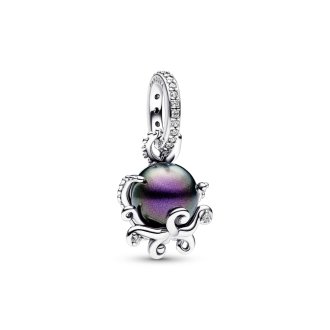 Disney The Little Mermaid octupus sterling silver dangle with purple lacquered artificial pearl and clear cubic zirconia