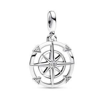 Compass sterling silver medallion with clear cubic zirconia