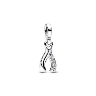 Wishbone sterling silver mini dangle with clear cubic zirconia