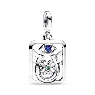 Lucky me sterling silver medallion with true blue and royal green crystal