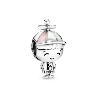 Boy silver charm with pink and green enamel