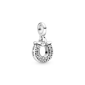 Horseshoe sterling silver mini dangle with clear cubic zirconia