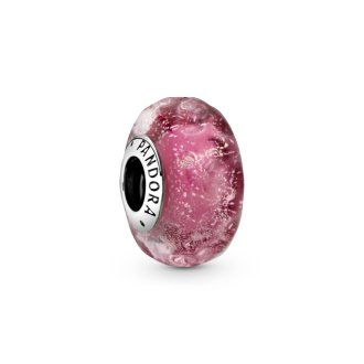 Wavy sterling silver charm with iridescent and pink Murano glass