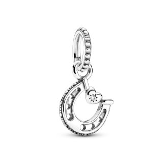 Horseshoe and heart sterling silver dangle with clear cubic zirconia