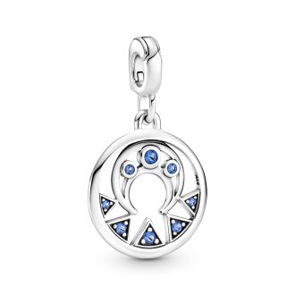 Moon and rays sterling silver medallion with stellar blue crystal