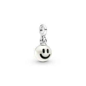 Smiley sterling silver mini dangle with white treated freshwater cultured pearl and black enamel