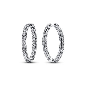 Sterling silver hoop earrings with clear cubic zirconia