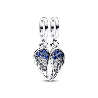 Angel wings sterling silver splittable dangle with stellar blue, skylight blue crystal and clear cubic zirconia