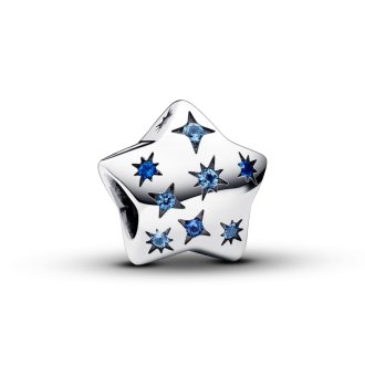 Star sterling silver charm with stellar blue and icy blue crystal