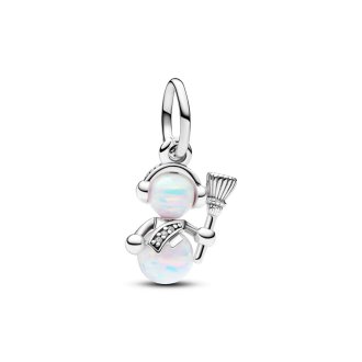 Snowman sterling silver dangle with white lab-created opal and clear cubic zirconia