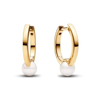 14k Gold-plated hoop earrings with white treated freshwater cultured pearl