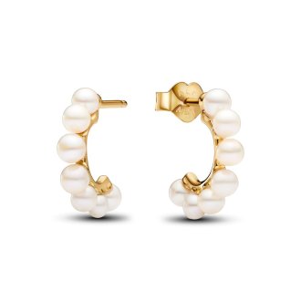 14k Gold-plated hoop earrings with white treated freshwater cultured pearl