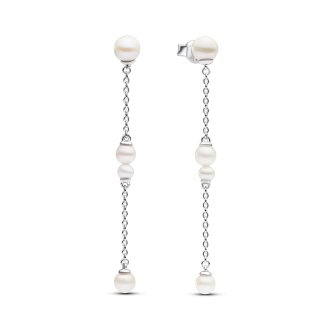 Sterling silver drop earrings with white treated freshwater cultured pearl