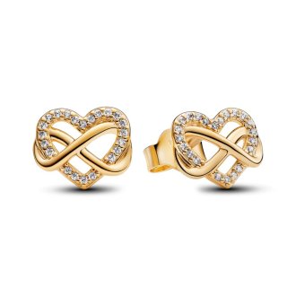 Infinity heart 14k gold-plated stud earrings with clear cubic zirconia