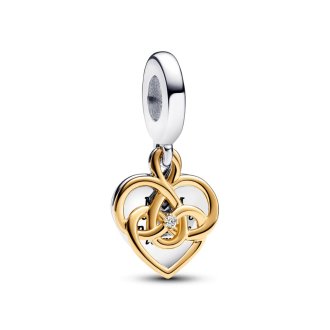 Engravable heart sterling silver and 14k gold-plated double dangle with 0.009 ct TW GHI VS2+good-very good lab-grown diamond